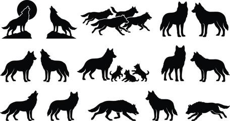 Fototapeta premium Black and white of various animals including wolf, fox, bear, and deer