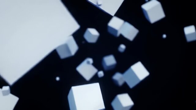Abstract white cubes floating in a dark void.