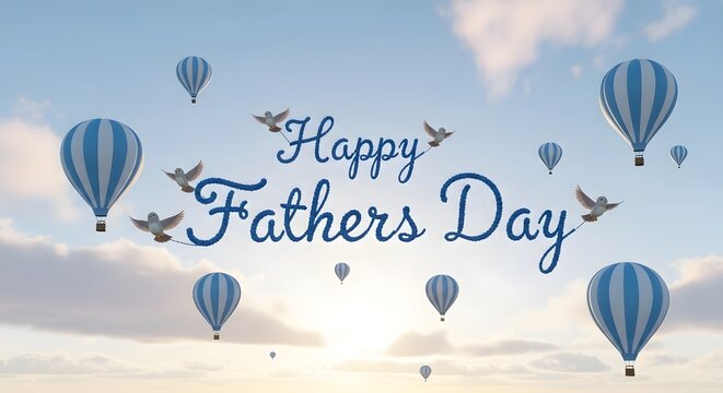 hot air balloon flying backgroud with fathers day text