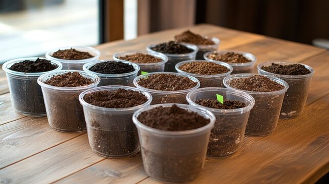 Various soil types in containers ready for planting