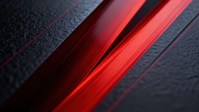 Abstract red lines on textured black surface