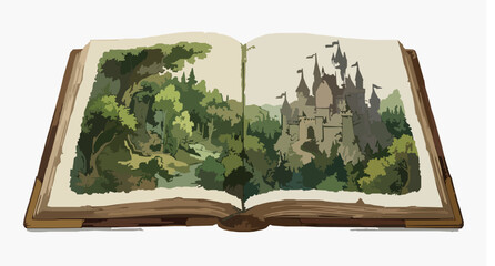 Magic Storybook Castle in Forest Vector Illustration with Fairytale Book and Fantasy Nature Scene © Shaariar