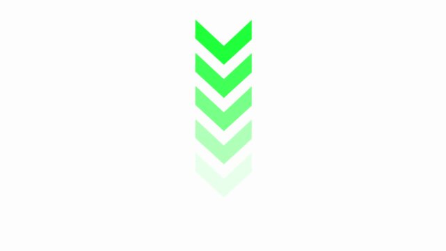  direction arrow icon motion. down arrow isolated. swipe up pointing video footage. Animated green glowing neon triple down arrow icon on a black background.