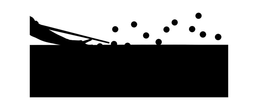Silhouette of a person playing billiards or snooker with a cue stick and balls on a pool table vector art