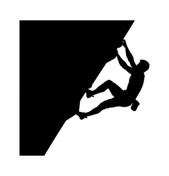 Silhouette of a rock climber on a vector art