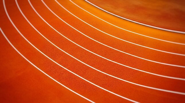 High angle view of orange running track lanes with white lines