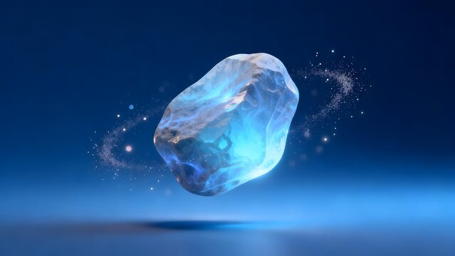 Floating glowing crystal in space