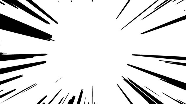 Animate comic speed lines. Radial speed lines on black. Light speed velocity lines. Flash action, manna style comic background. Radial motion speed lines for Manna comics.