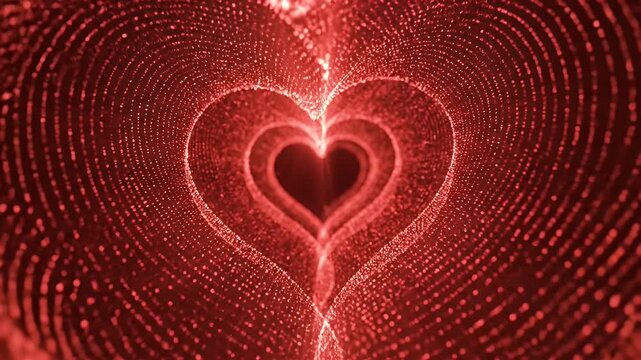 Abstract red heart tunnel made of glowing particles