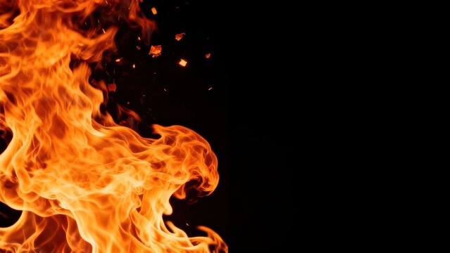 Intense orange flames on black background