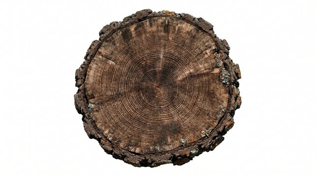top view cross section of ancient tree trunk, isolated PNG transparent background