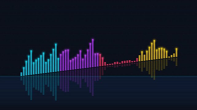 Vibrant sound wave pattern forms colorful gradient on dark background
