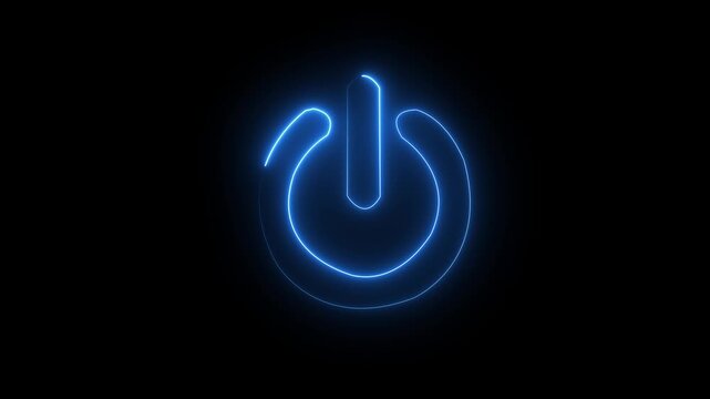 Glowing neon power button icon animation. Switch startup neon turns on off button animation. Neon power button icon animated black background ,4k video .