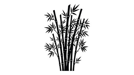 Fototapeta premium Bamboo stalks and leaves black and white silhouette