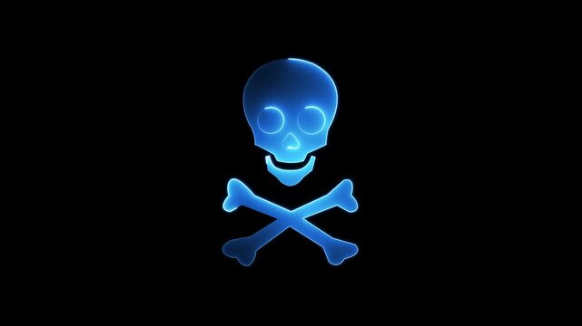 Neon skull crossbones icon animation, Danger icon made of neon light Pirate skull .Crossbones and skull flat neon icon video animation for apps and websites .