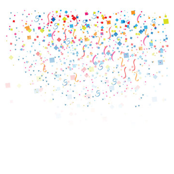 Colorful confetti and ribbons falling down on white background for celebration decoration  festive party supplies transparent background