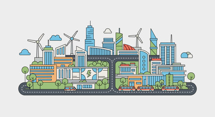 Fototapeta premium Futuristic Eco Friendly Smart City Landscape with Sustainable Energy