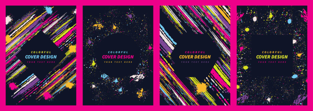 Colorful diagonal streak pattern cover design set with diagonal colorful abstract background template artistic creative brochure portfolio illustration backdrop composition