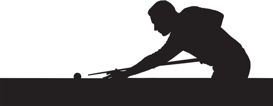 Silhouette of a man playing billiards or snooker, aiming at the ball with a cue stick vector art