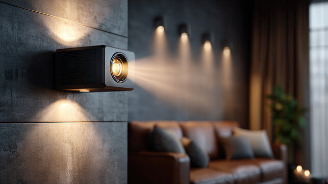Compact multimedia projector emitting powerful light rays against a smoky backdrop, symbolizing cutting edge display technology providing a versatile and engaging viewing experience