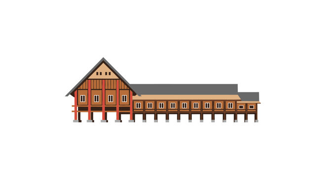Traditional Longhouse Architecture, Southeast Asian Wooden House on Stilts