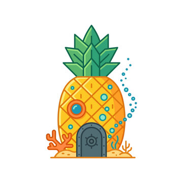 Colorful cartoon pineapple house underwater scene.