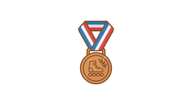 Bronze Medal with Roller Skates Icon and Laurel Wreath, Award Ribbon