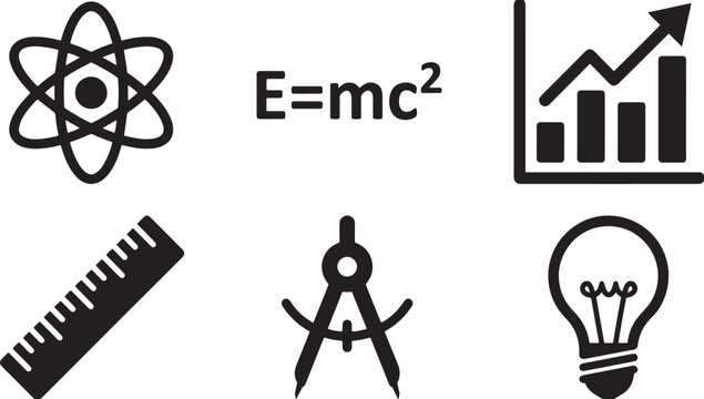 Science symbols and graphs arranged on a white background including 1 (50).eps