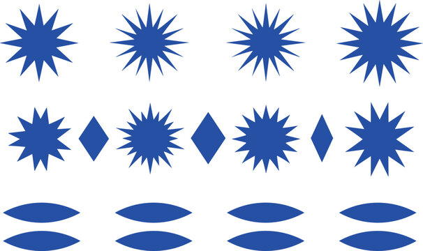 Geometric shape pattern, starburst diamond oval vector illustration, abstract design elements, decorative blue graphics