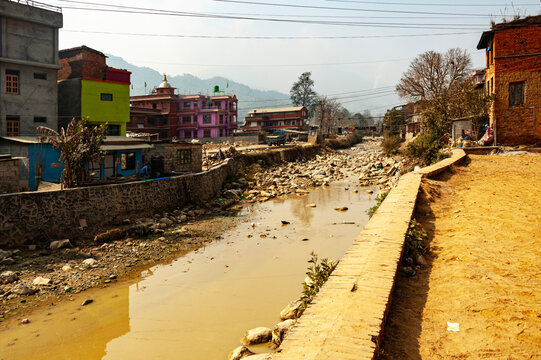Panauti, Nepal - February 20, 2023:  View of the Panauti historic  district. it is dated back to the 1st century AD and one of the area's most important medieval sites.