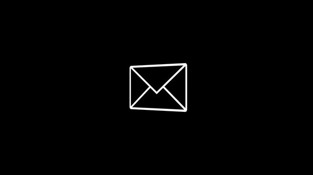 Minimalist white outline mail icon rotating on black background creates dynamic communication symbol footage representing digital message delivery for business use.