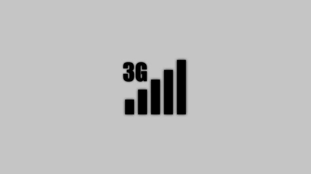 Minimalist digital representation of mobile network signal strength icon animation displaying 3g connectivity status bar loading sequence on plain gray background.