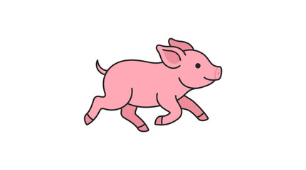 Cute cartoon pink piglet running happily, isolated on white background, vector illustration © rokok