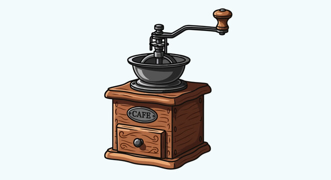 Vintage Coffee Grinder with Handle, Manual Wood and Metal Cafe Equipment