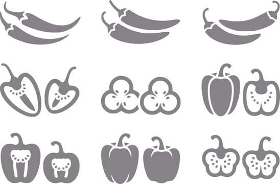 Collection of stylized chili peppers and bell peppers
