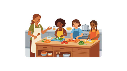 Fototapeta premium Diverse people cooking together at table.