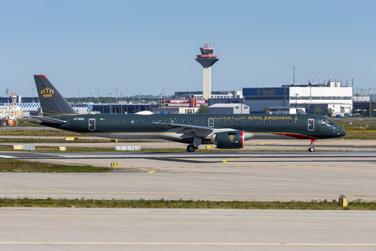 Royal Jordanian Embraer 195 E2 airplane at Frankfurt airport in Germany