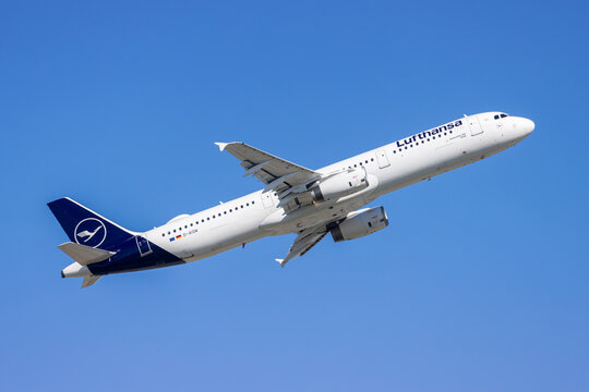 Lufthansa Airbus A321 airplane at Frankfurt airport in Germany