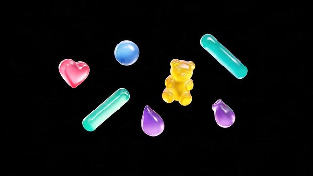 Colorful gummy candies on black background