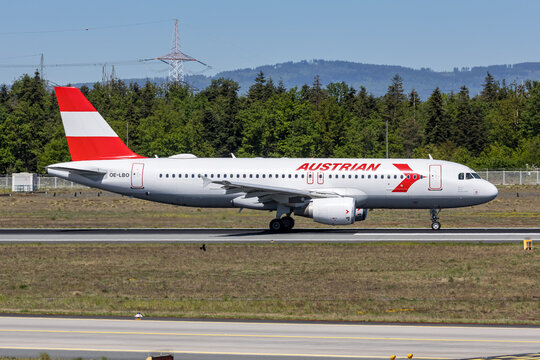 Austrian Airlines Airbus A320 airplane at Frankfurt airport in Germany retro special livery