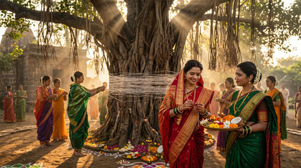 Naklejka premium Vat Purnima |vat purnima | vat savitri | Vat pornima | vatpaurnima | vatpoornima maharashtrian festival