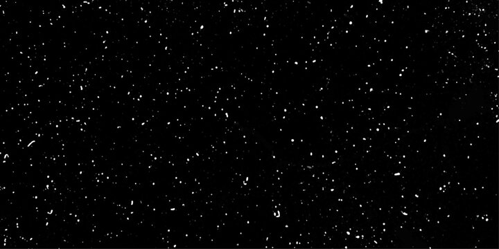 snow flakes falling down. Snowflakes gently falling against a dark night sky creating a serene winter atmosphere. Glowing stars in space. 