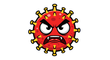 Naklejka premium Angry cartoon virus cell face closeup.