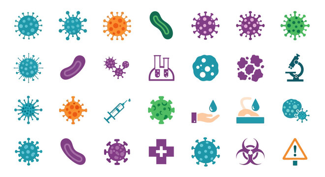 Colorful microbe and virus icons.