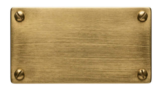 Brushed brass metal plate isolated on transparent background blank