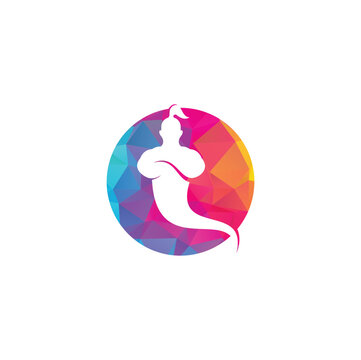 Strong blue genie mascot logo design with crossed arms for creative brand identity