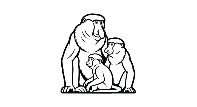 Three Monkeys Sitting Together Outdoors.