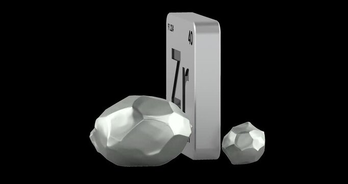 Zirconium element plate with zirconium  metal samples rotation animation seamlessly loopable. 3D rendering