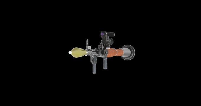 Anti tank rocket launcher rotation animation seamlessly loopable. 3D rendering isolated on transparent background