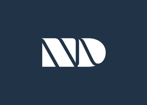 ND Minimal Monogram Logo Design. Clean, modern and professional emblem with flowing wave-like curves.